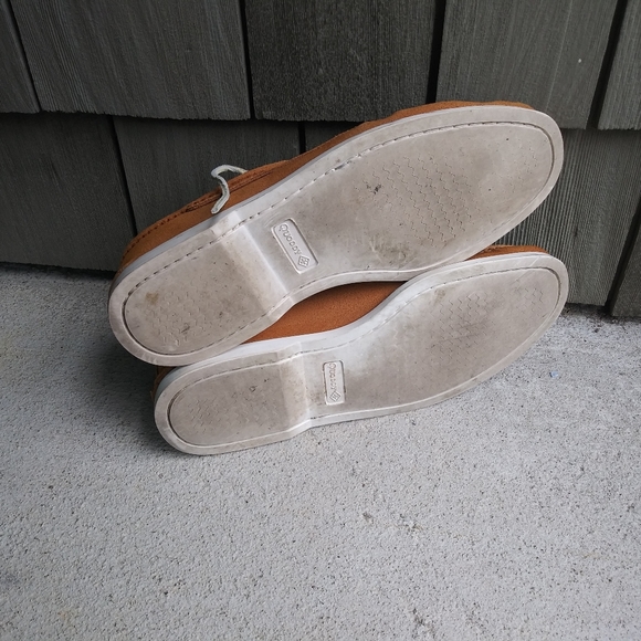 Mens Quoddy Toast Suede Gold Upper Leather Boat Sole Lace up Moccasins Size 10 - Picture 10 of 10